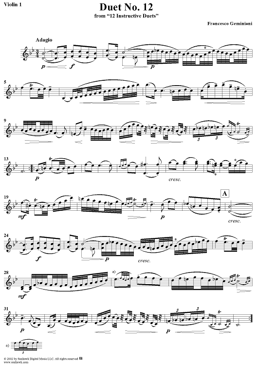 Duet No. 12, from "12 Instructive Duets" - Violin 1