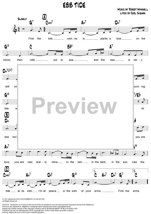 Ebb Tide" Sheet Music for Lead Sheet Sheet Music Now