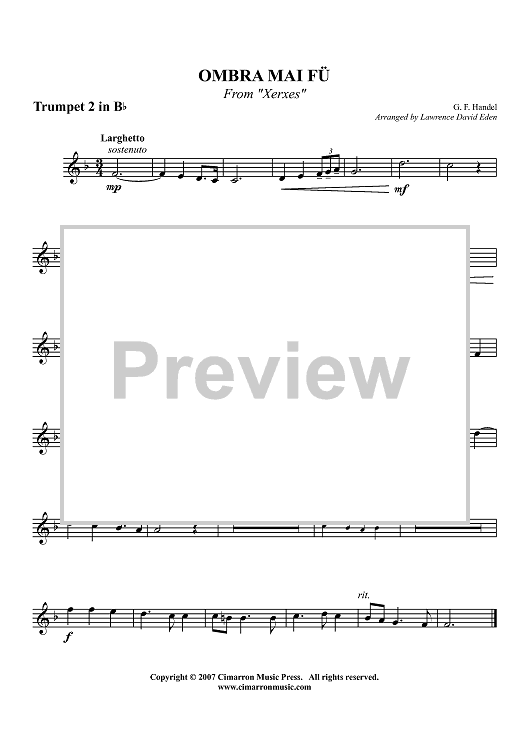Ombra Mai Fu - From "Xerxes" - Trumpet 2 in Bb