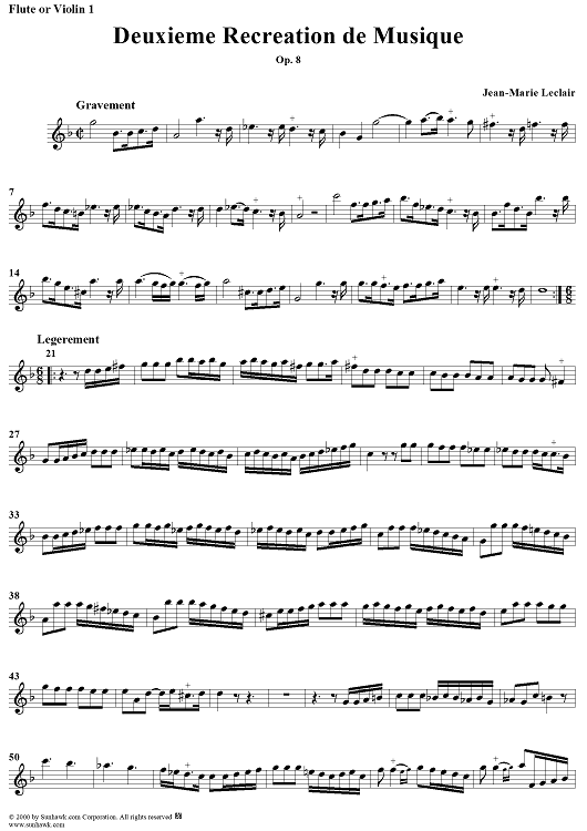 Deuxième Recréation de Musique, Op. 8 - Violin 1 or Flute 1
