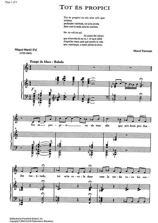 Tot es propici - Score