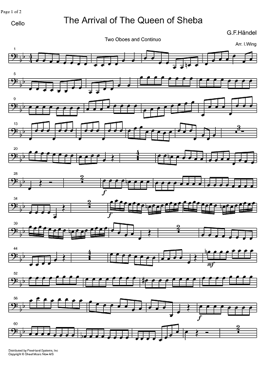 The Arrival of the Queen of Sheba HWV 67 - Cello