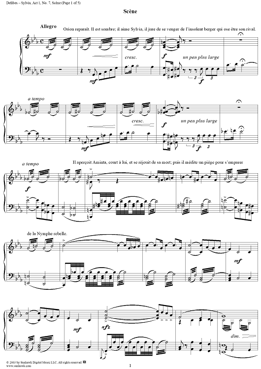 Sylvia, Act 1, No. 7: Scène - Piano Score
