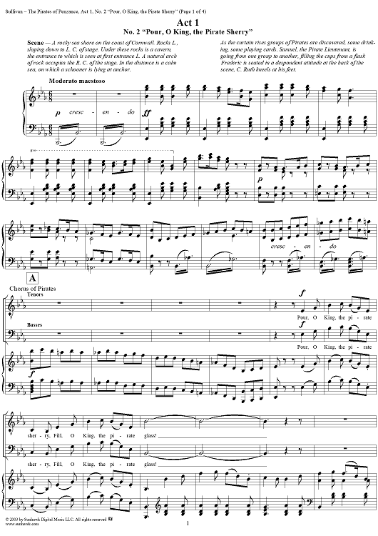 The Pirates of Penzance - Act I, No. 2: Pour, o King, the pirate sherry - Vocal Score