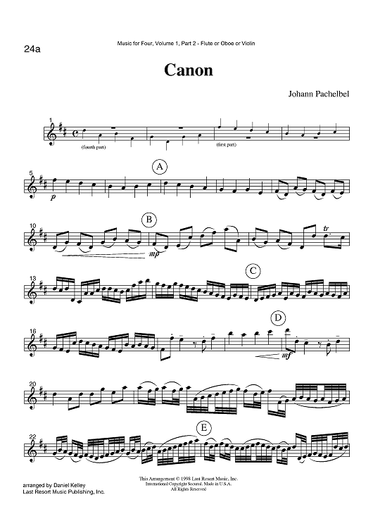 Canon - Part 2 Flute, Oboe or Violin