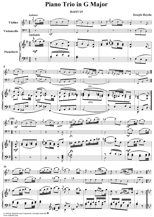 Piano Trio in G Major ("Gypsy Trio"), HobXV/25 - Piano Score