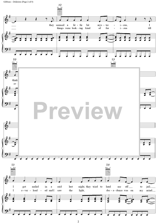 Delirious" Sheet Music by ZZ Top for Piano/Vocal/Chords Sheet Music Now