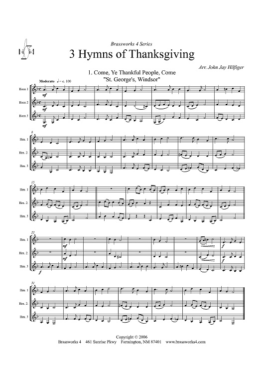 3 Hymns of Thanksgiving - Score