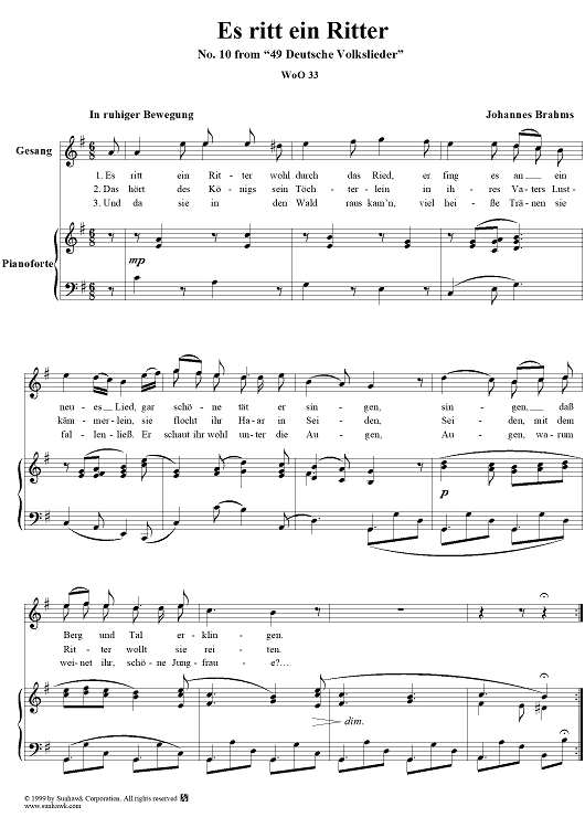 Es ritt ein Ritter - No. 10 from "49 Deutsche Volkslieder"  WoO 33