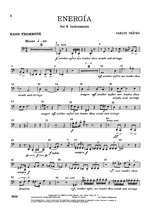 Energia - for Nine Instruments - Bass Trombone