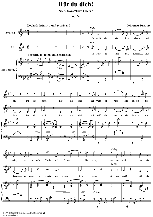 Hüt du dich - No. 5 from "Five Duets" Op. 66