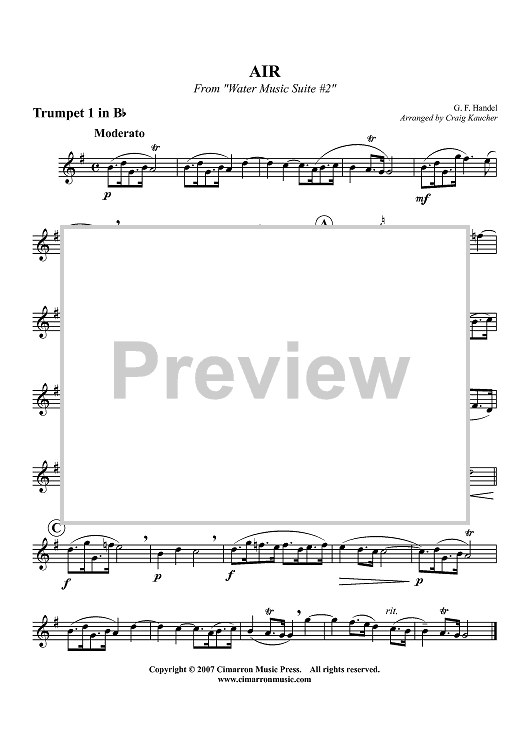 Air from "Water Music Suite # 2" - Trumpet 1 in Bb