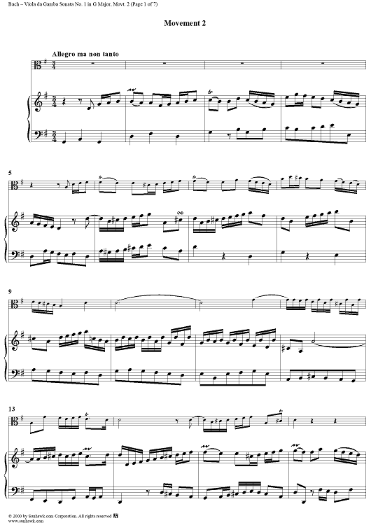 Sonata No. 1 in G Major, Movement 2 - Piano Score