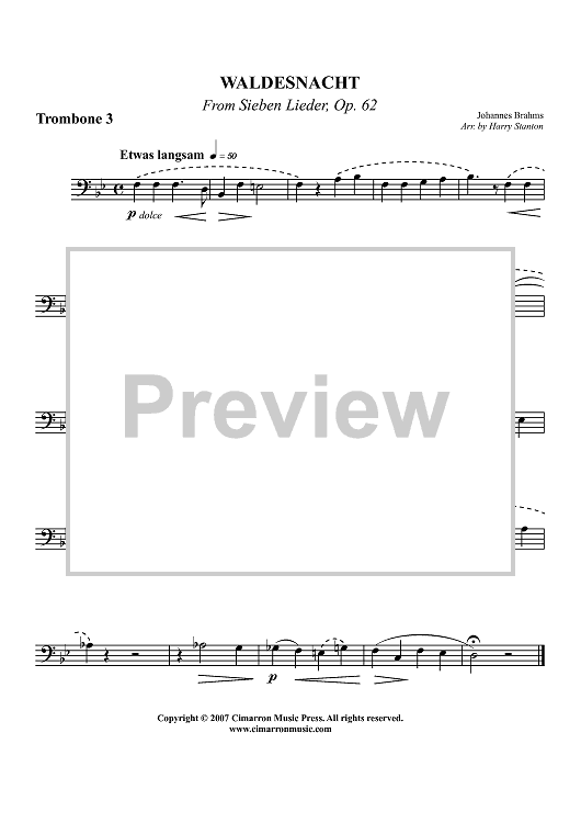 Waldesnacht from "Sieben Lieder, Op. 62" - Trombone 3