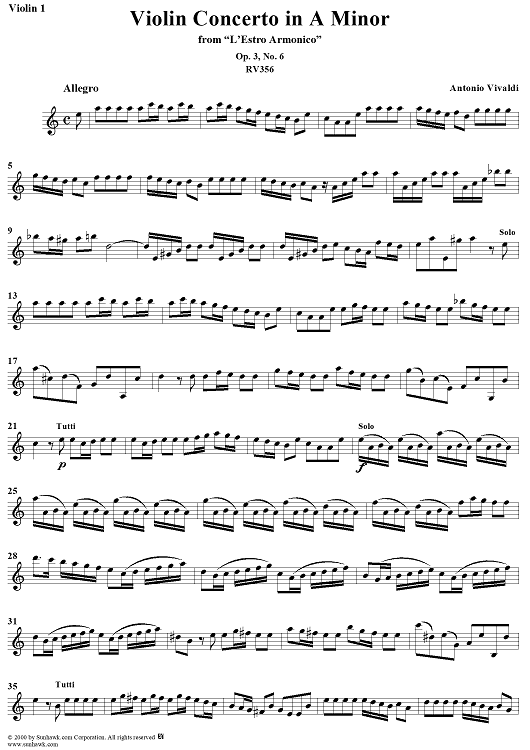 Violin Concerto in A Minor - Violin 1