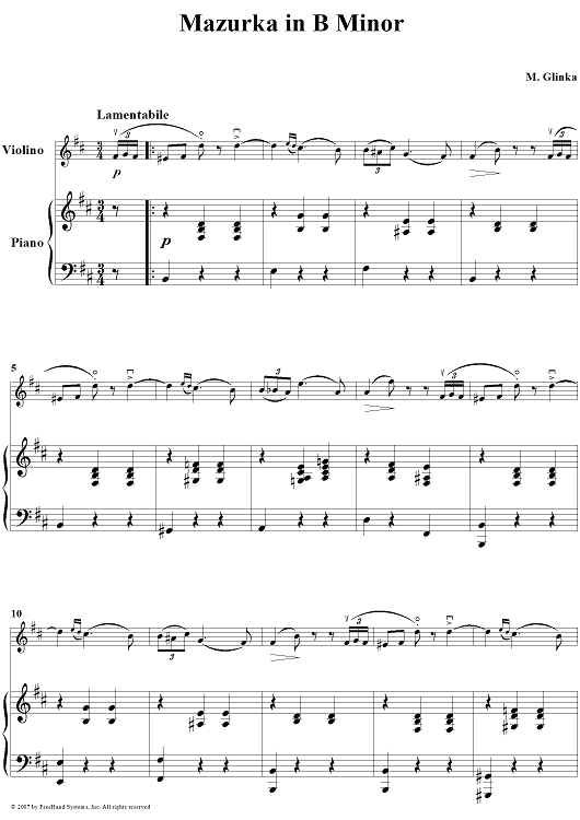 Mazurka in B Minor - Piano Score