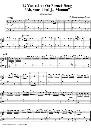 Twelve Variations on French Song "Ah, vous dirai-je, Maman," K265 (K300e)