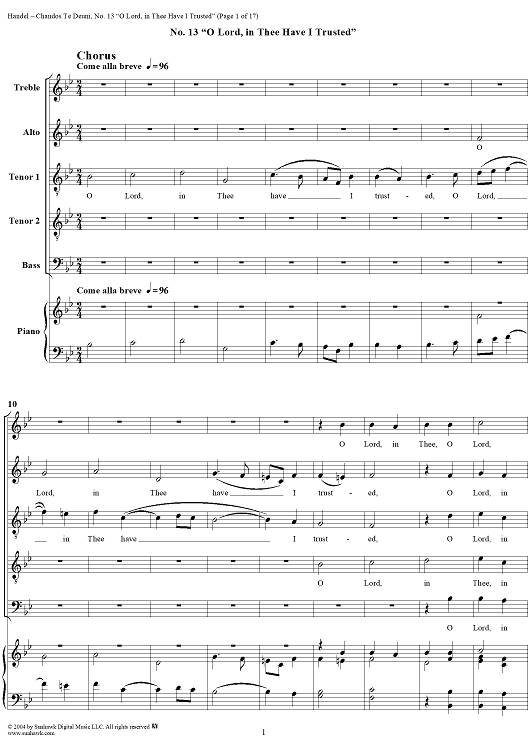 Chandos Te Deum in B-flat Major, HWV281: No. 13, O Lord, In Thee Have I Trusted
