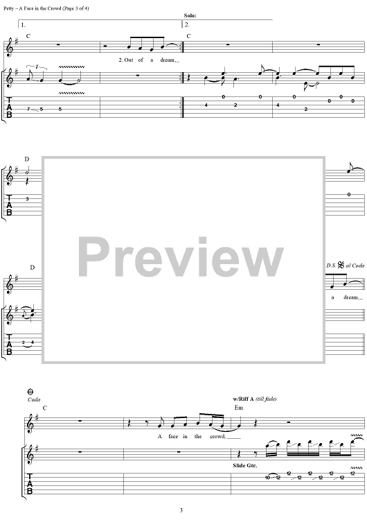 A Face in the Crowd" Sheet Music by Tom Petty for Guitar Tab/Vocal Sheet Music Now