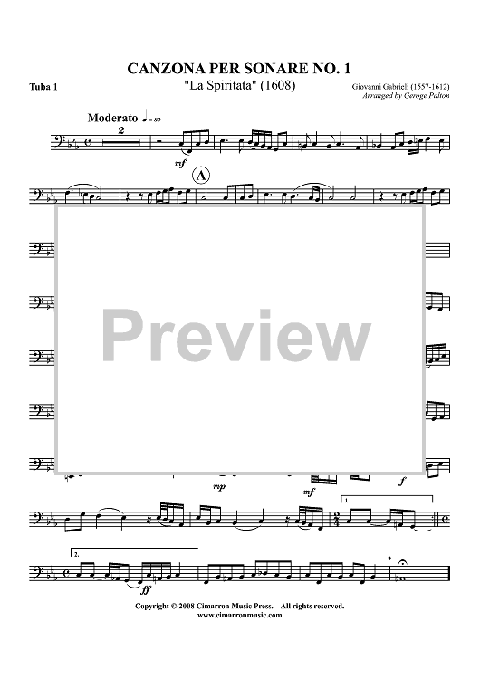Canzon per Sonare No. 1 "La Spiritata" (1608) - Tuba 1
