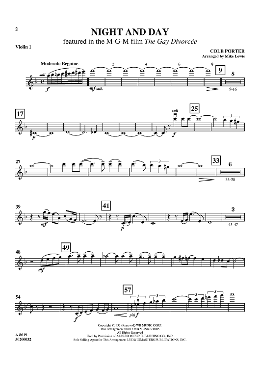 Night and Day - Featured in the M-G-M film The Gay Divorcée - Violin 1