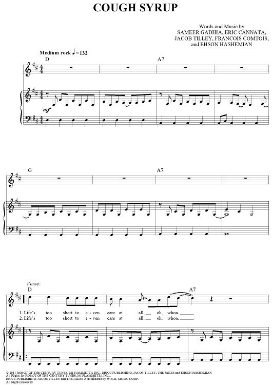 Cough Syrup" Sheet Music by Young the Giant for Piano/Vocal/Chords