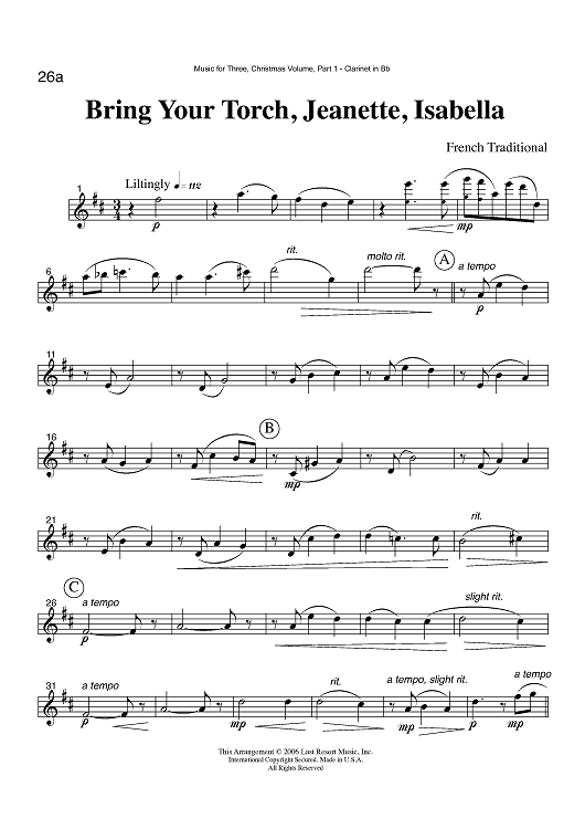 Bring Your Torch, Jeanette, Isabella - Part 1 Clarinet in Bb
