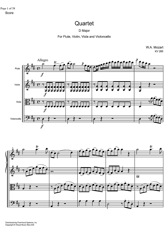 Quartet D Major KV285 - Score
