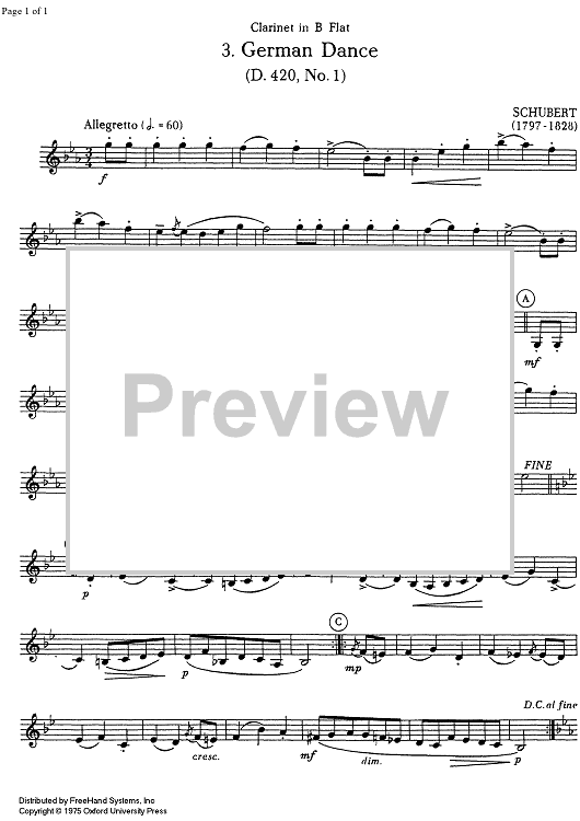 German Dance (D 420 No. 1) - Clarinet in B-flat
