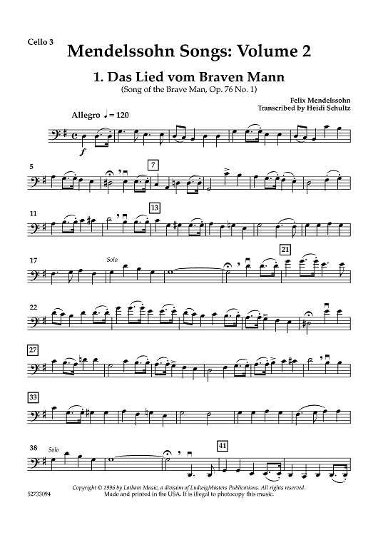 Mendelssohn Songs: Volume 2 for Cello Quartet - Cello 3