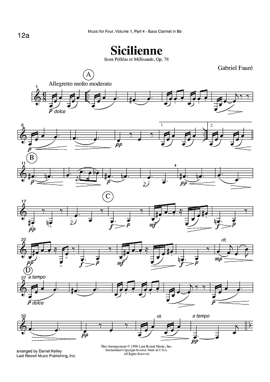 Sicilienne - from Pelléas et Mélisande, Op. 78 - Part 4 Bass Clarinet in Bb