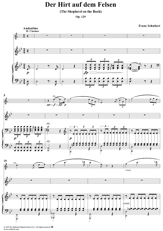 The Shepherd On The Rock - Piano Score