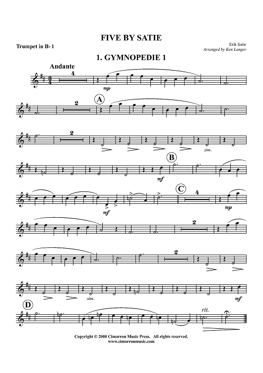Five by Satie - Trumpet 1 in Bb