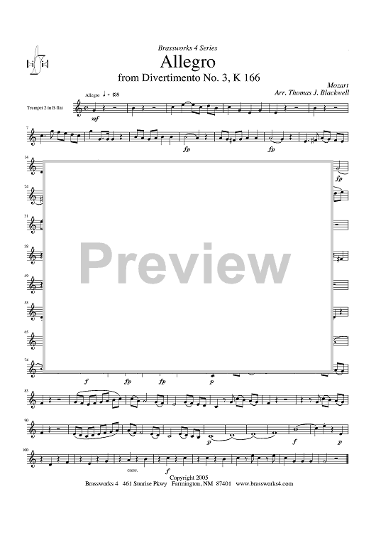 Allegro from Divertimento No. 3, K 166 - Trumpet 2 in Bb