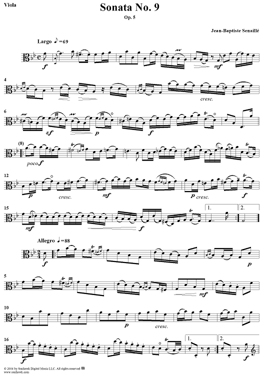 Sonata No. 9, Op. 5 - Viola