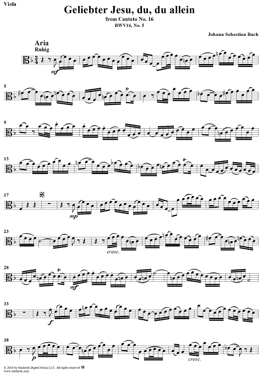 "Geliebter Jesu, du, du allein", Aria, No. 5 from Cantata No. 16: "Herr Gott, dich loben wir" - Viola