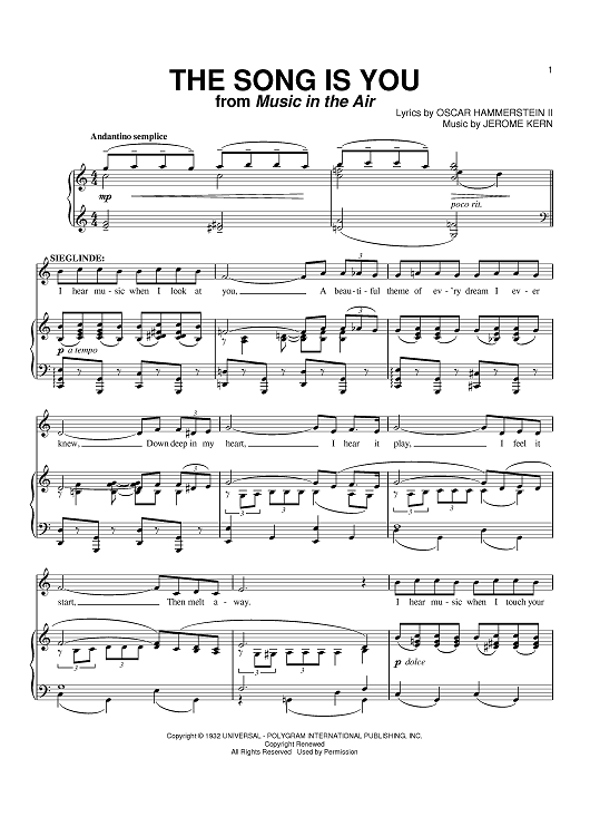 The Song Is You" Sheet Music by Jerome Kern for Piano/Vocal/Chords
