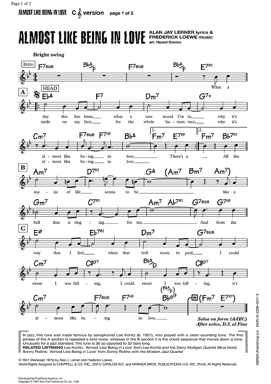 Almost Like Being in Love - C Instruments Almost Like Being in Love - C Instruments
