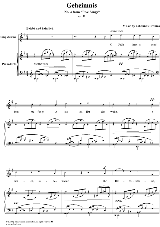 Geheimnis - No. 3 from "Five Songs" Op. 71