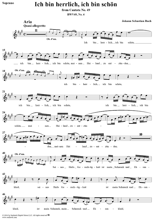 "Ich bin herrlich, ich bin schön", Aria, No. 4 from Cantata No. 49: "Ich geh' und suche mit Verlangen" - Soprano