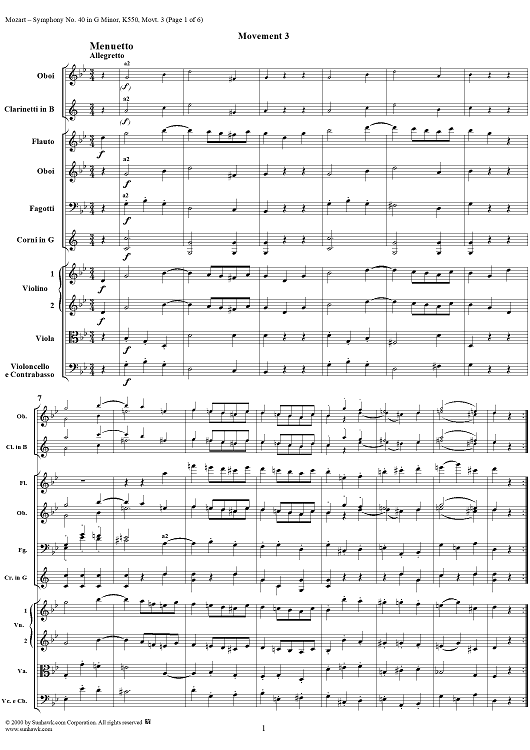 Symphony No. 40 in G Minor, Movement 3 - Full Score