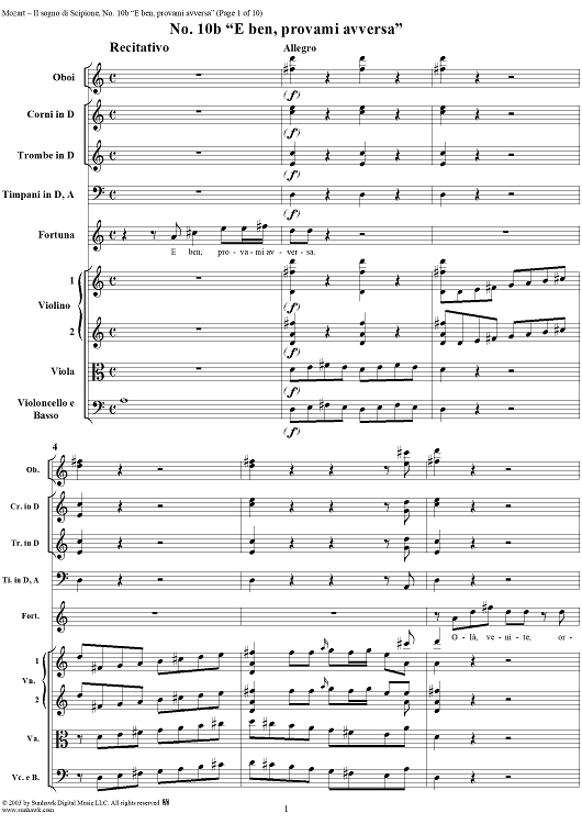 E ben, provami avversa (Recitative) from "Il Sogno di Scipione" - Full Score