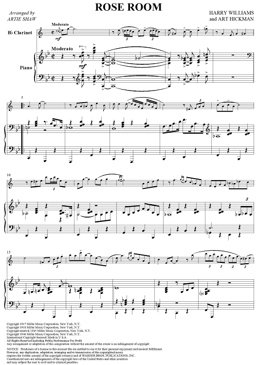 Rose Room - Piano Score