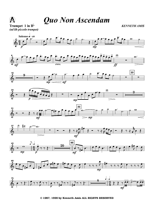 Quo Non Ascendam - Trumpet 1 in B-flat or Piccolo Trumpet