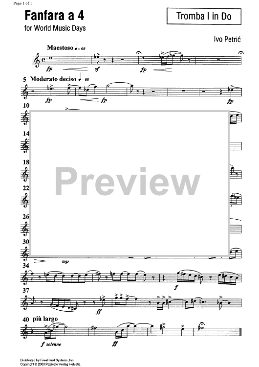 Fanfara a 4 for World Music Days - Trumpet in C 1