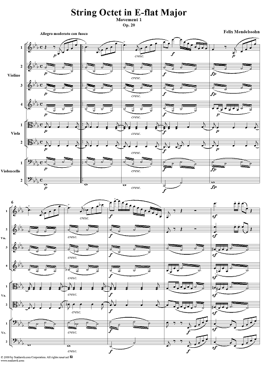 String Octet, Op. 20, Movement 1 - Score