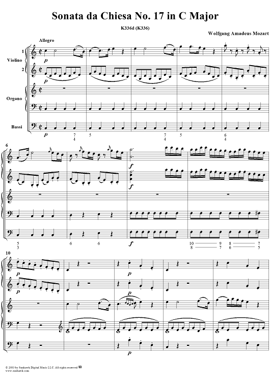 Sonata da Chiesa No. 17 in C Major, K336d (K336) - Full Score