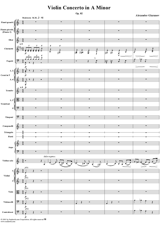 Violin Concerto in A minor, Op. 82 - Full Score