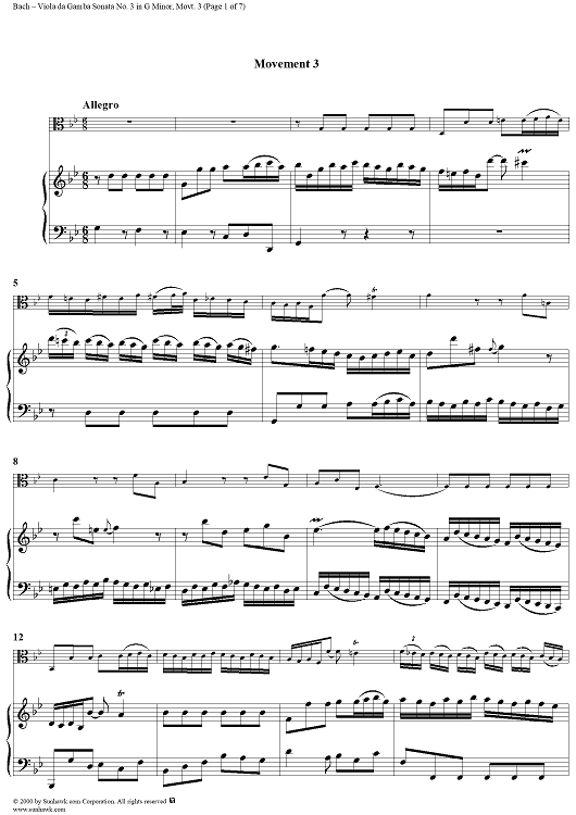 Sonata No. 3 in G Minor, Movement 3 - Piano Score
