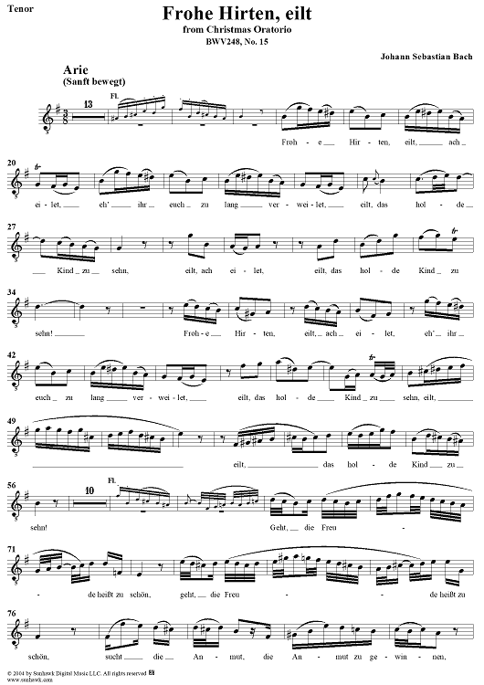 "Frohe Hirten, eilt", Aria, No. 15 from Christmas Oratorio, BWV248 - Tenor
